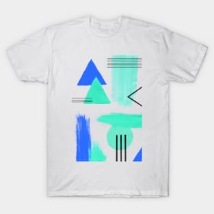 Abstract Composition in Aqua and Blue T-Shirt